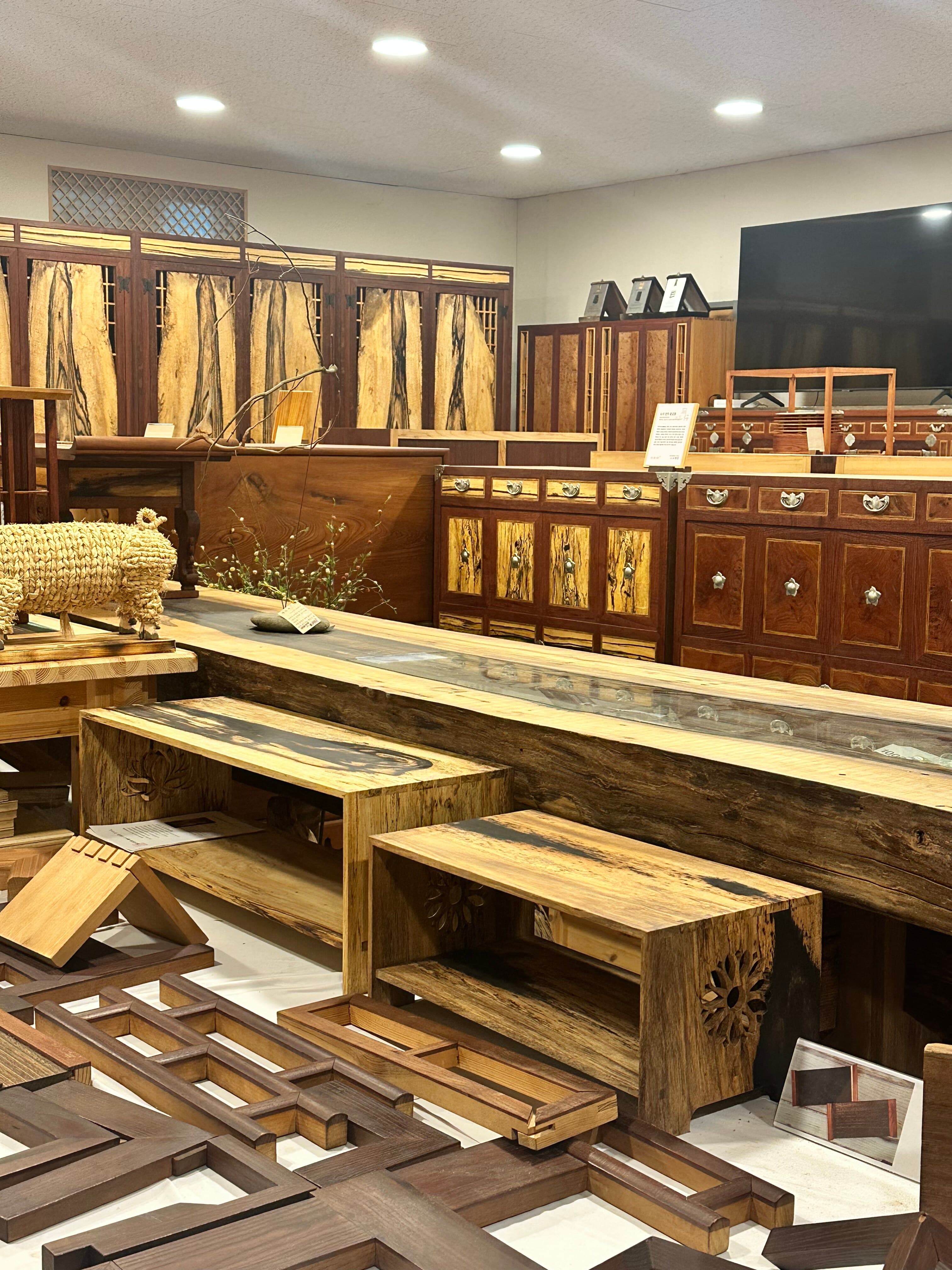 Furniture and timber inside the workshop
