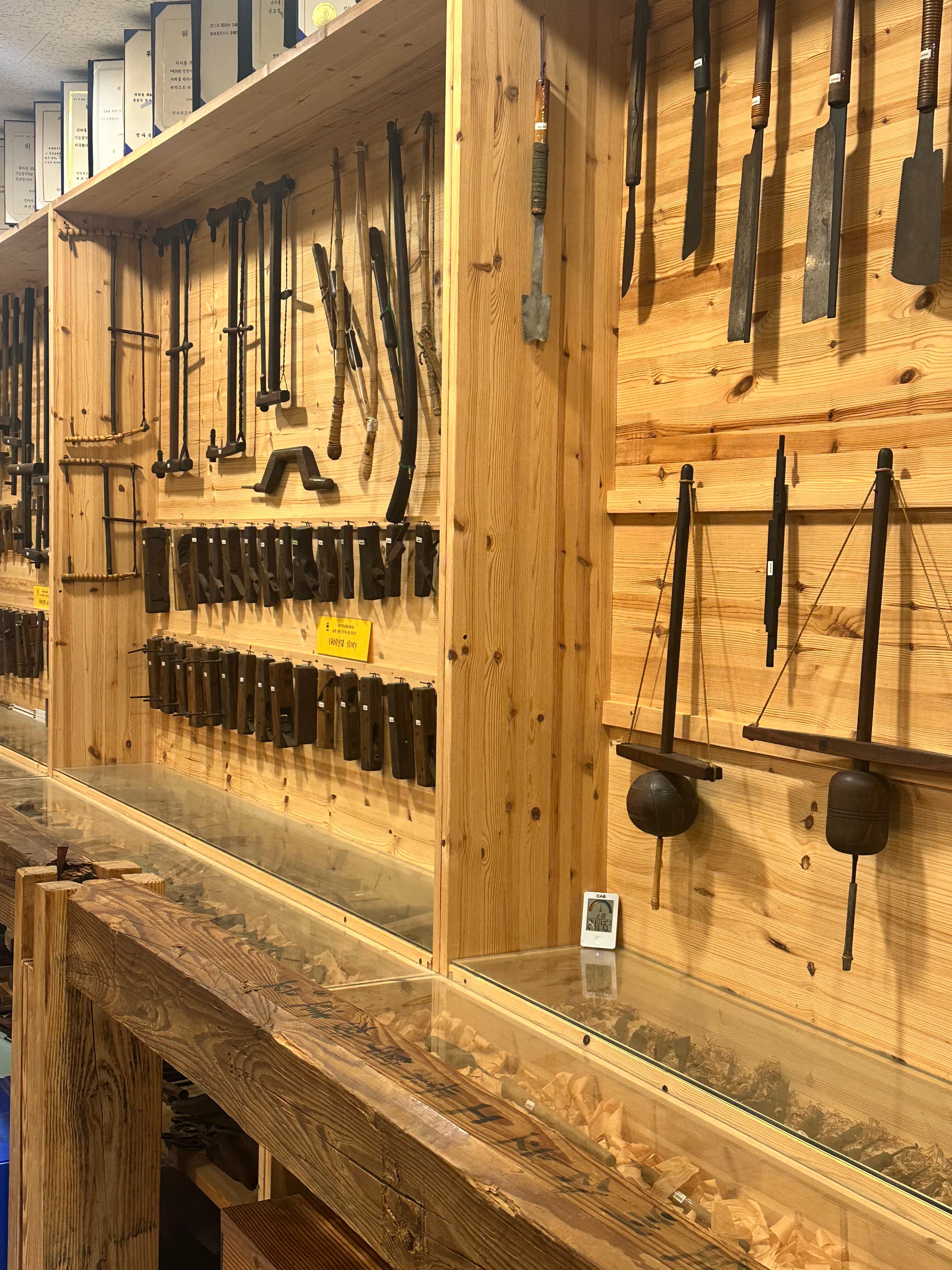 Hand tools beside the workbench